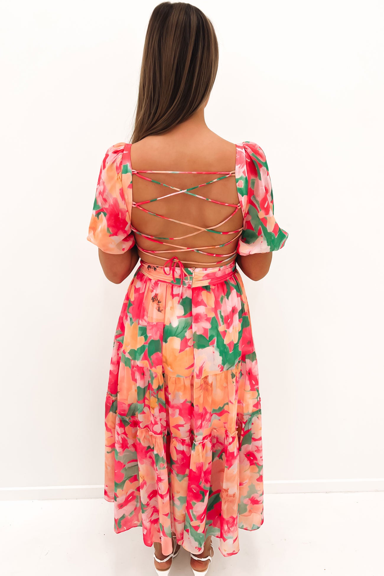 Theo Midi Dress Pink Floral