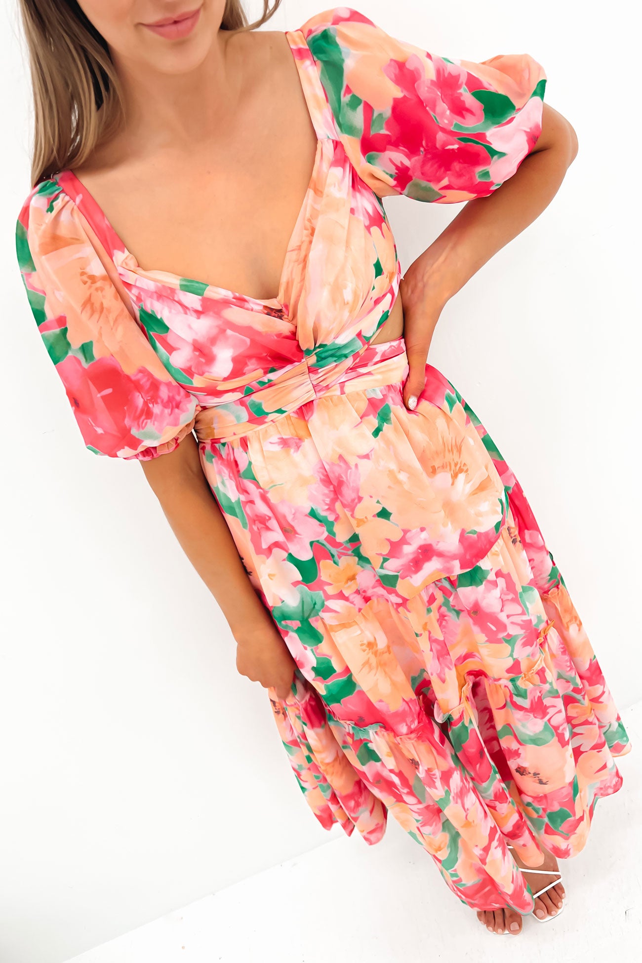 Theo Midi Dress Pink Floral