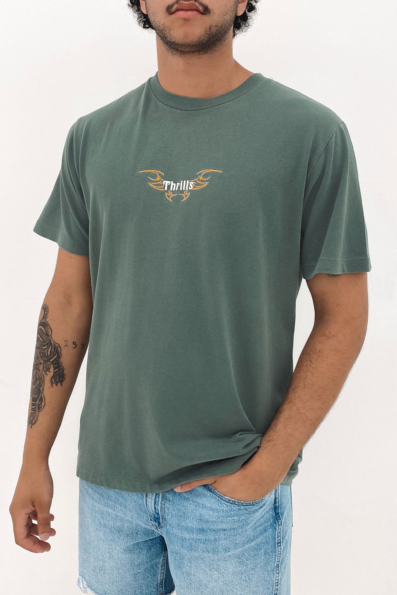 Thrills Golden Wings Merch Fit Tee Scrubs Green