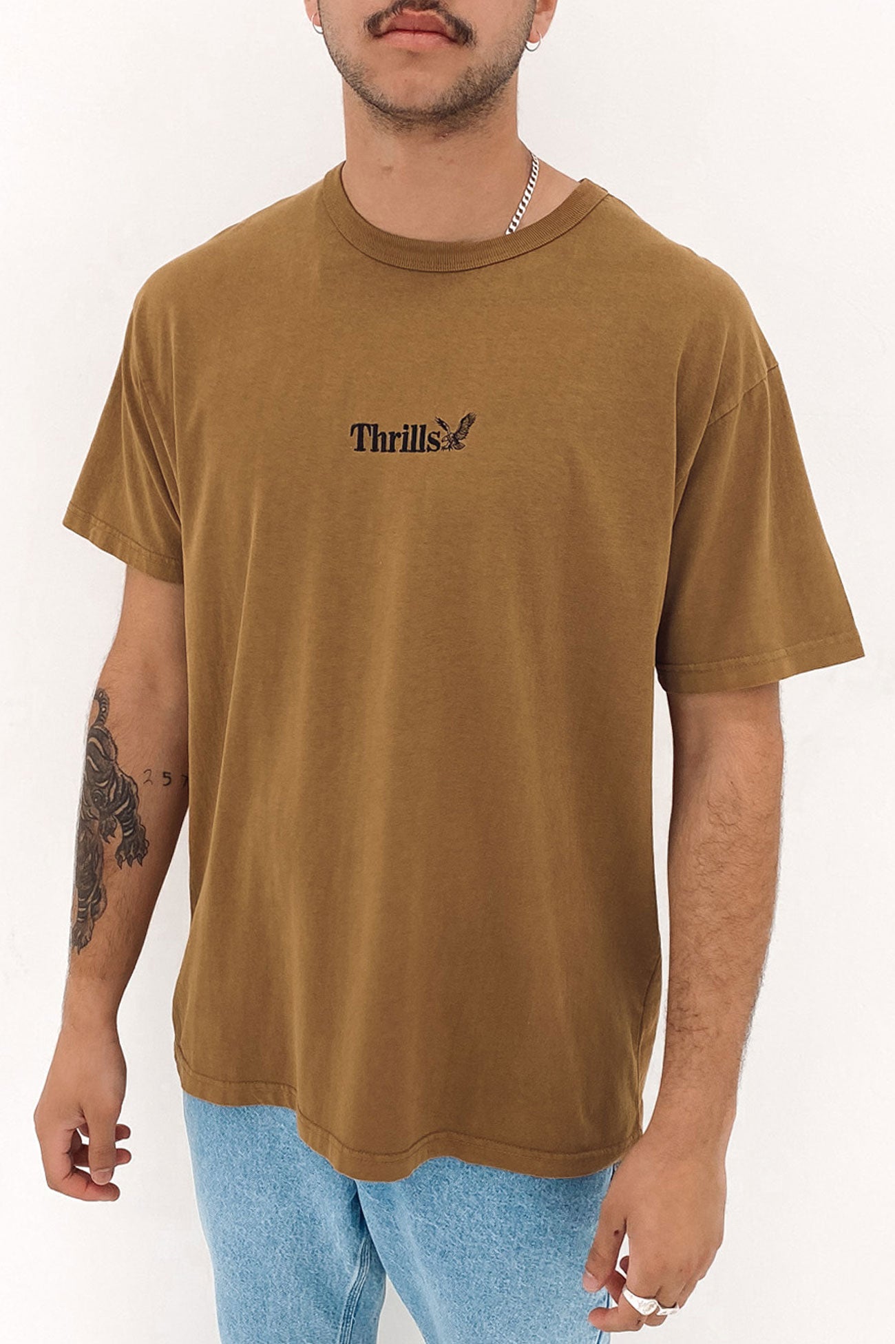 Thrills Workwear Embro Box Fit Tee Tobacco