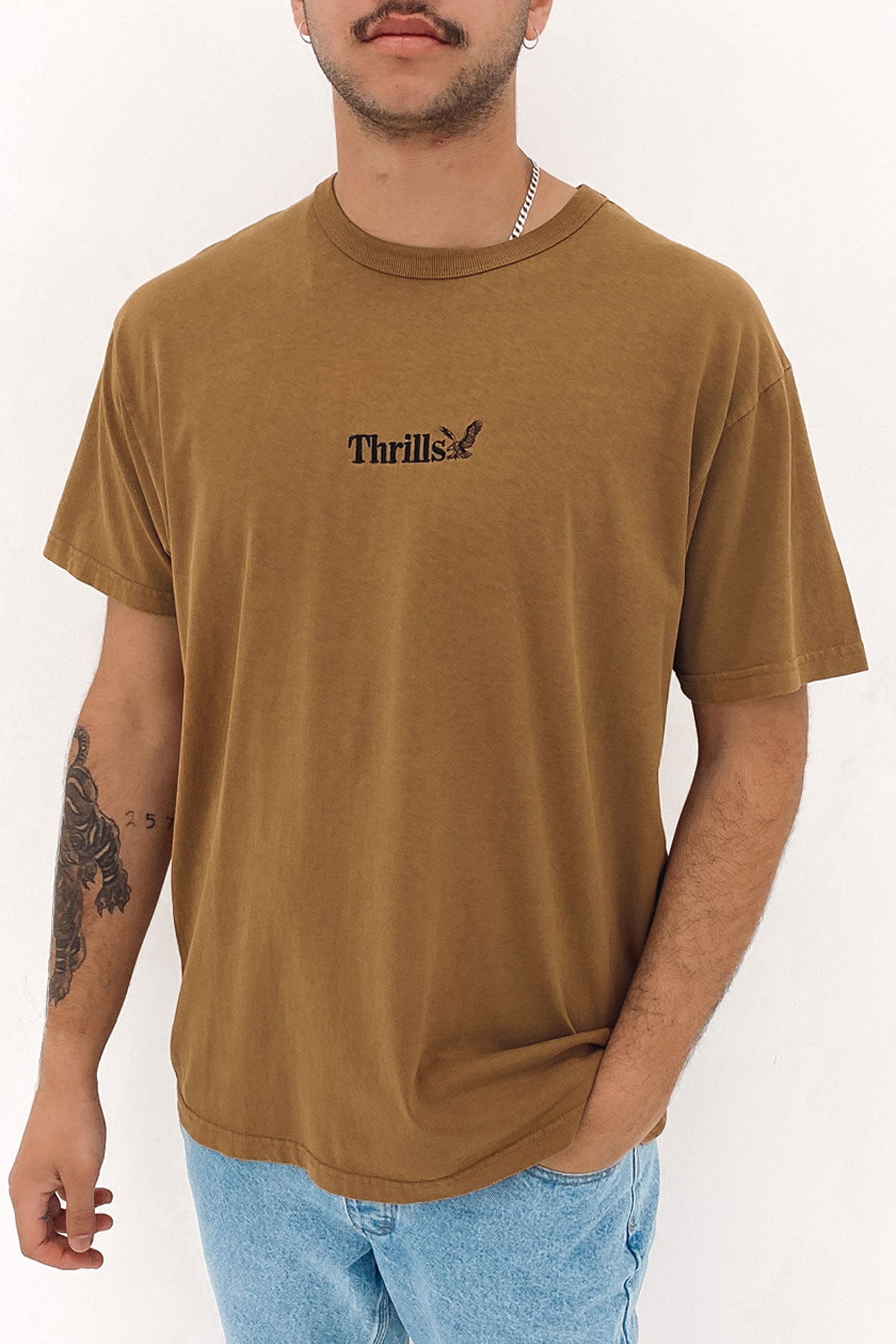 Thrills Workwear Embro Box Fit Tee Tobacco