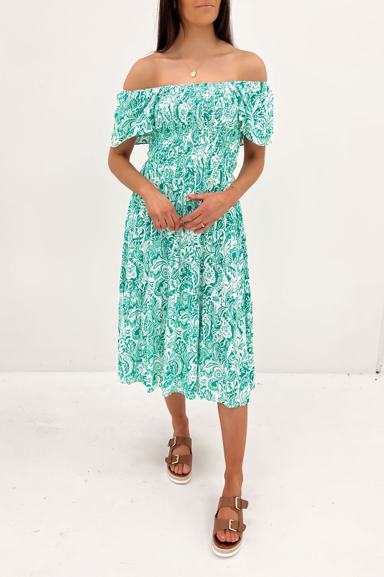 Tillee Midi Dress Green White