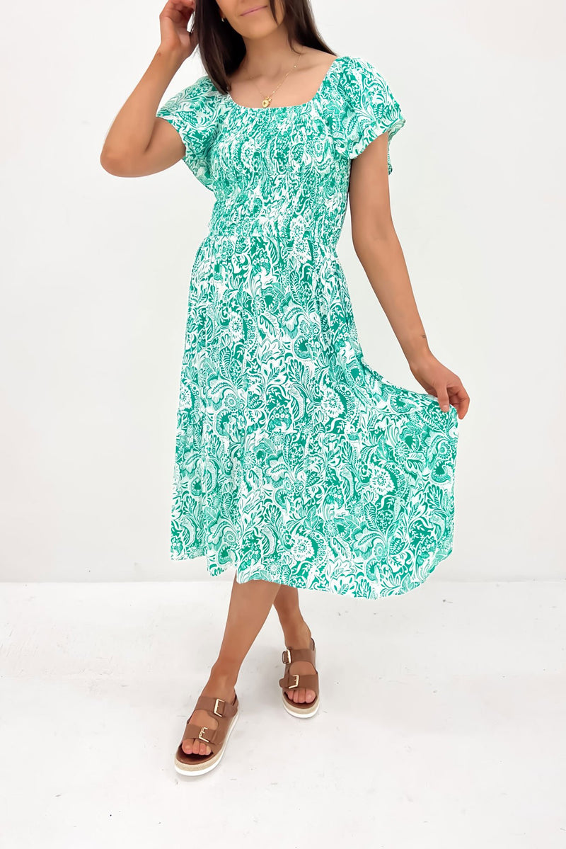 Tillee Midi Dress Green White