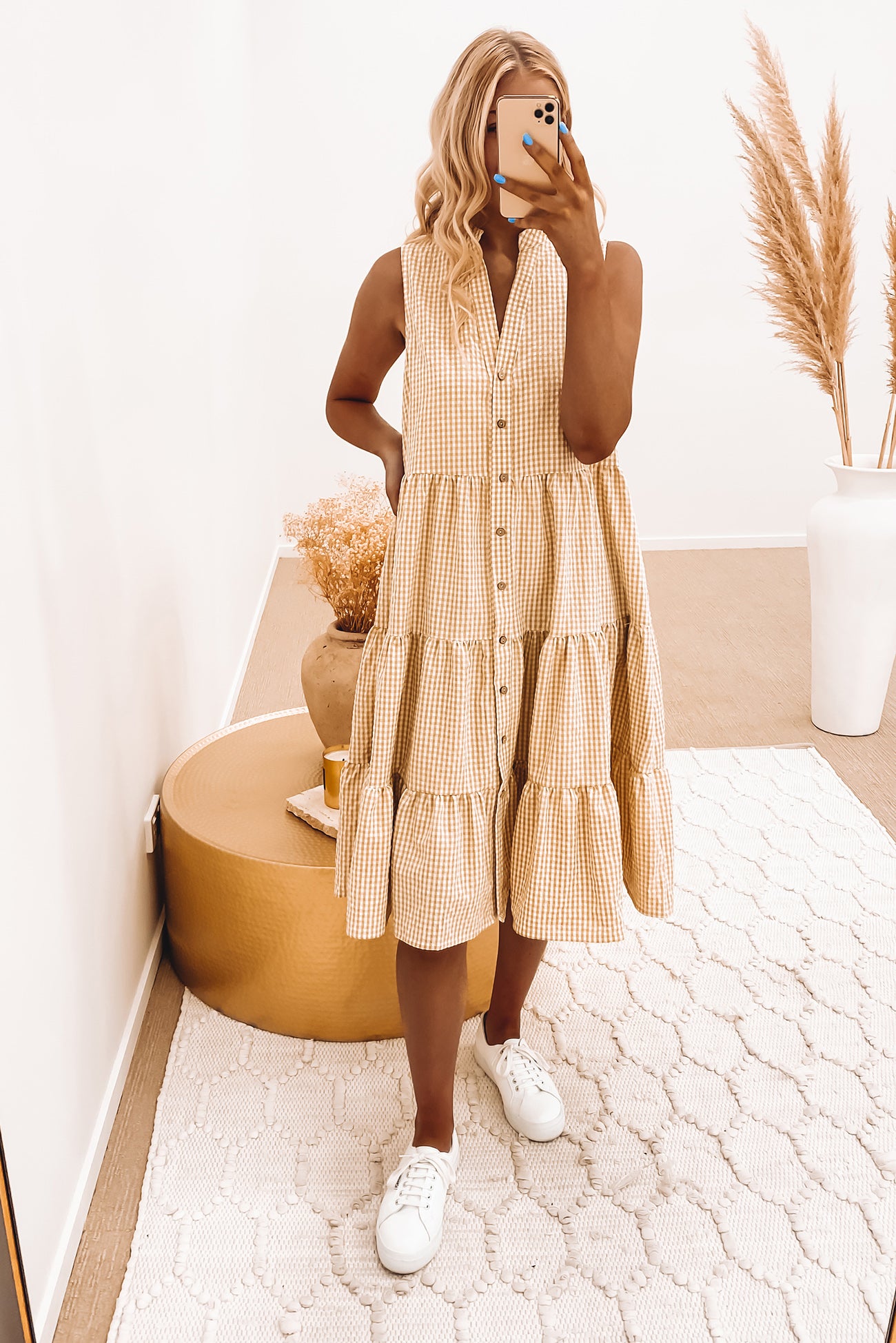 Tulley Midi Dress Beige Gingham