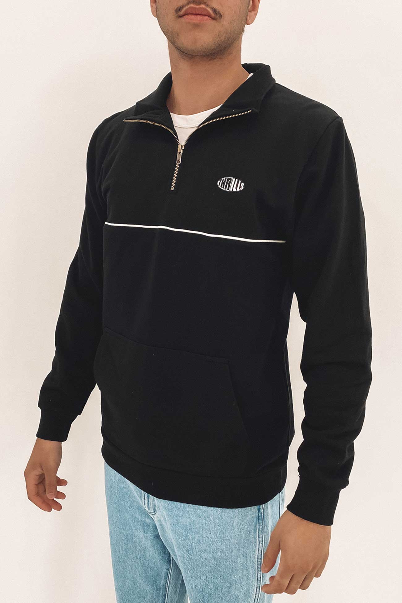 Two Tone 3/4 Zip Fleece Black