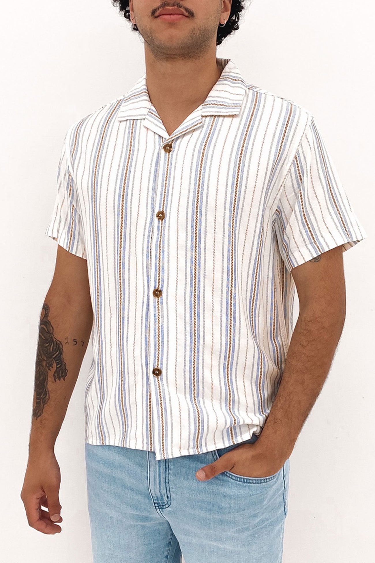 Vacation Stripe Short Sleeve Shirt Natural