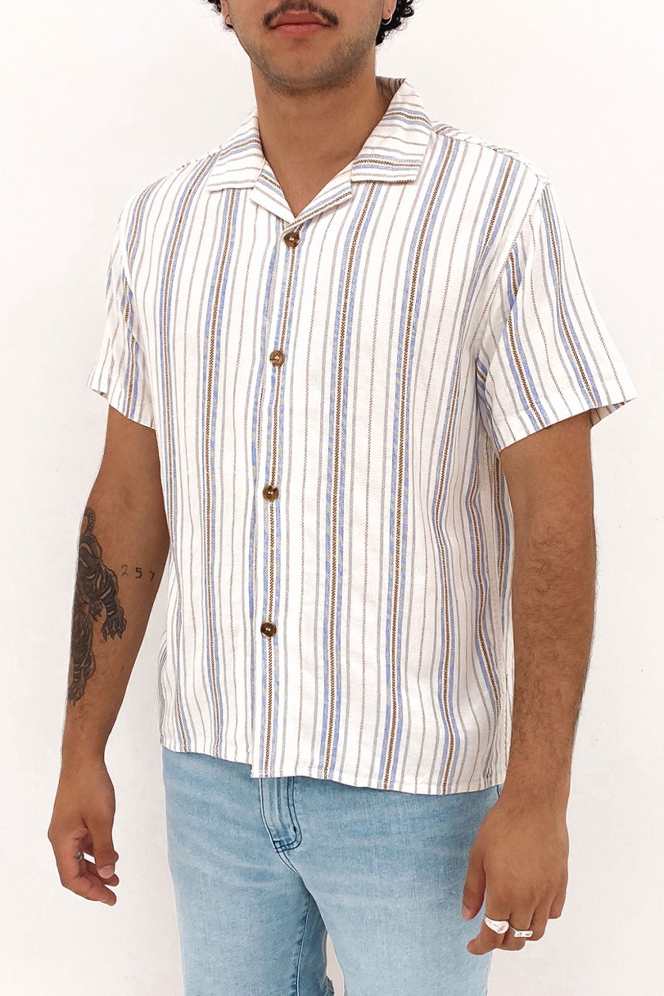 Vacation Stripe Short Sleeve Shirt Natural