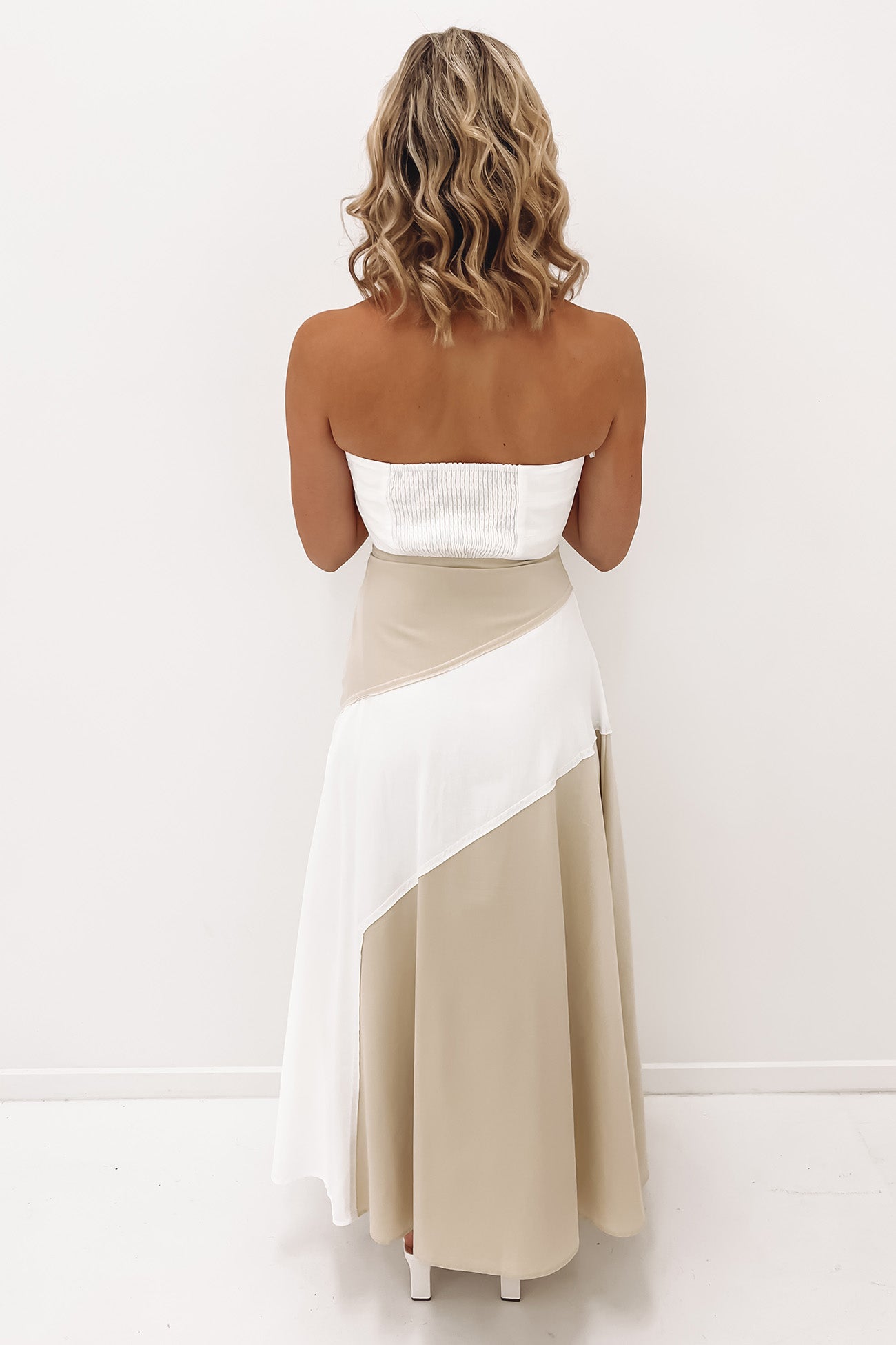 Vanilla Stripe Strapless Dress Ivory Sand