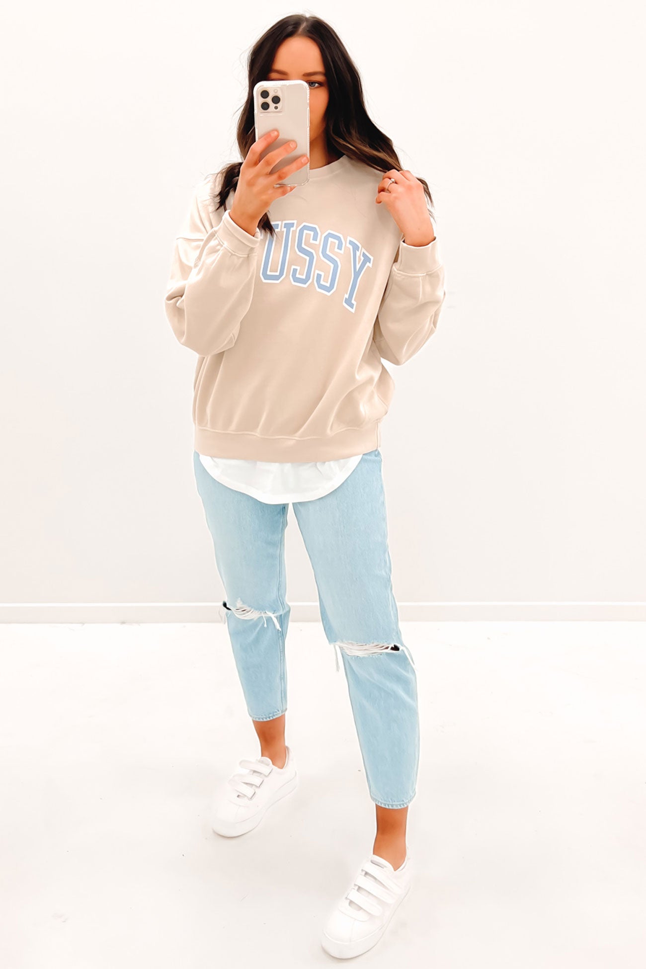 Varsity Oversized Crew White Sand