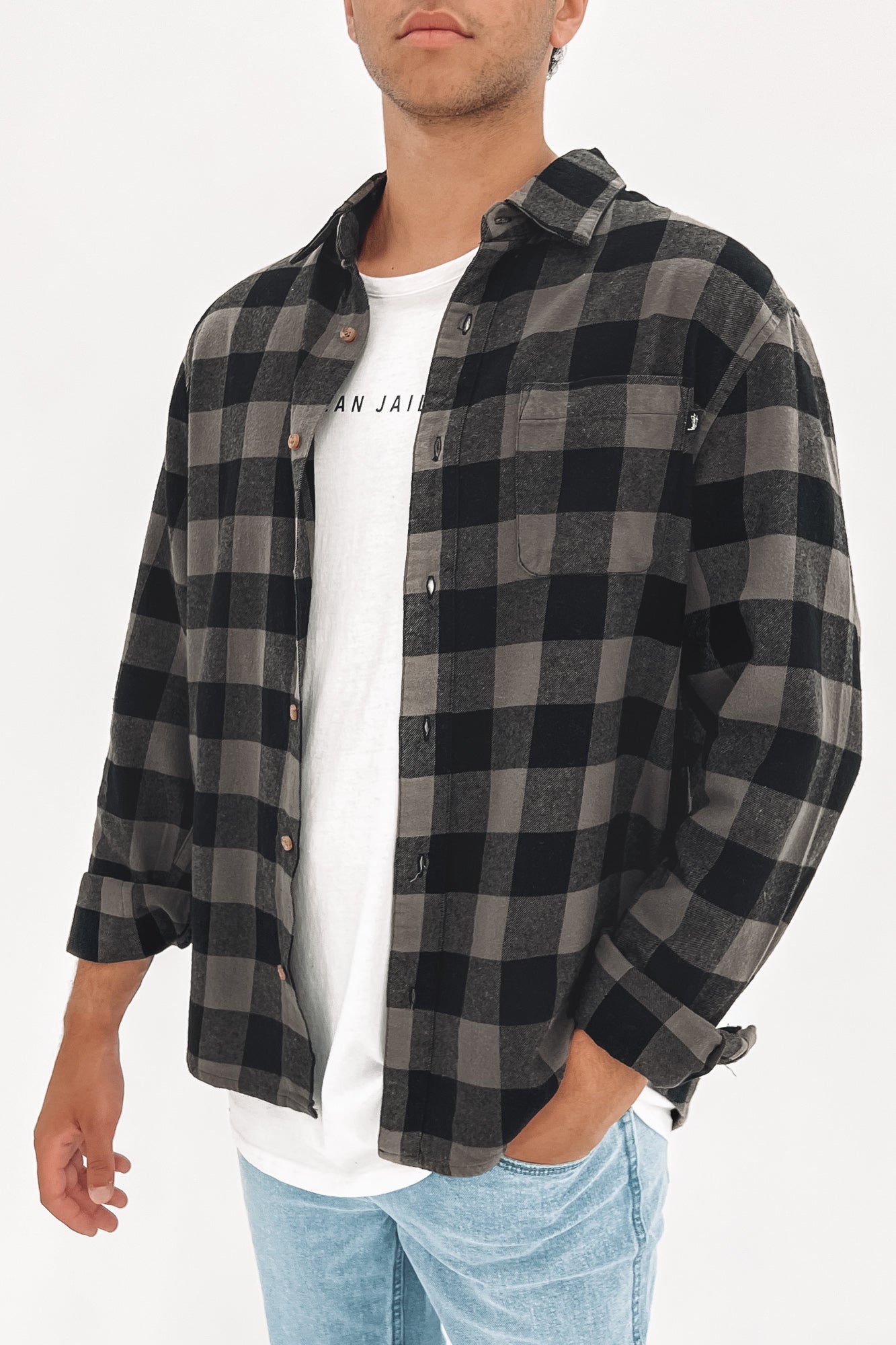 Venice Plaid Long Sleeve Shirt Charcoal