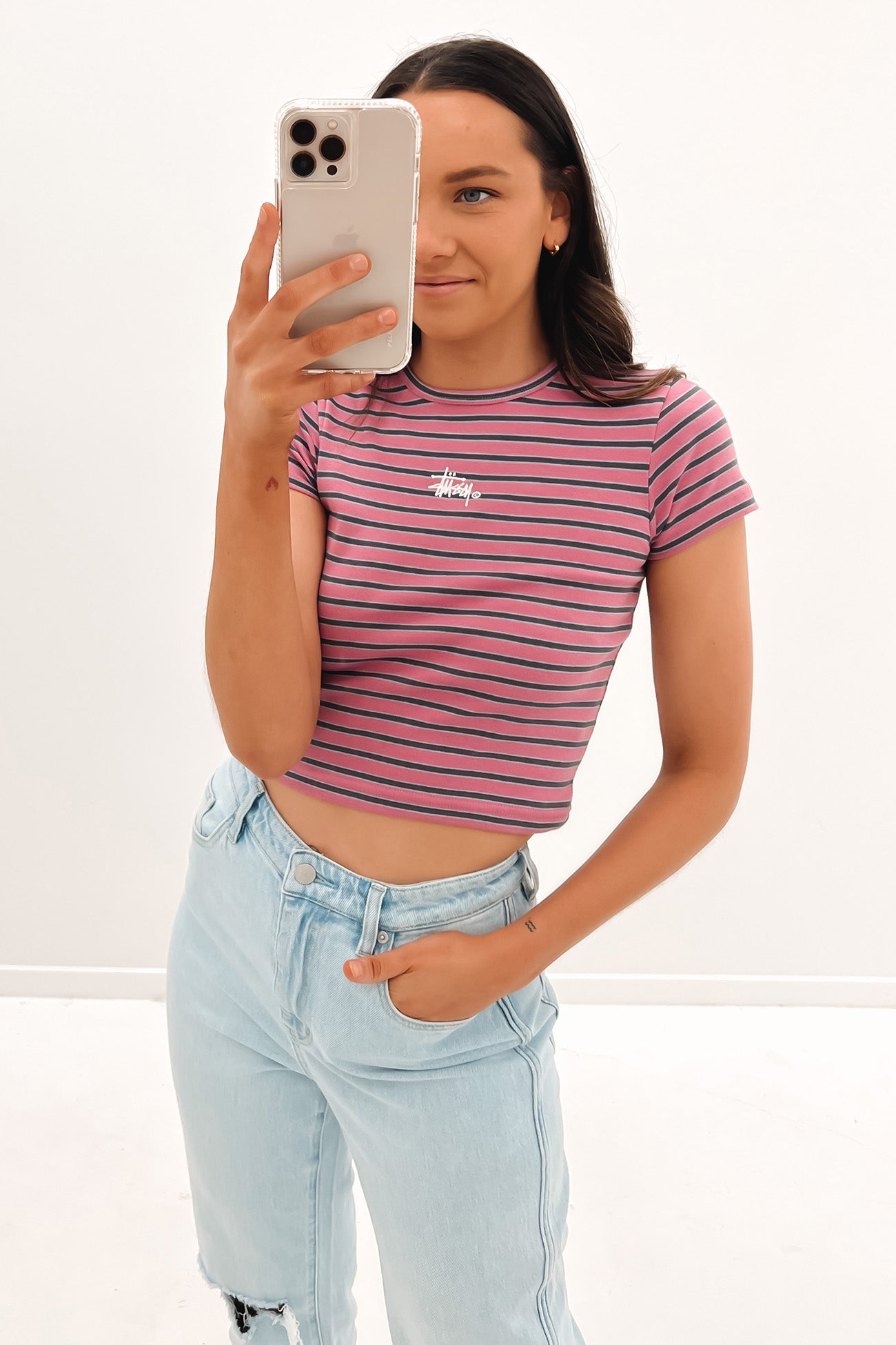 Venice Stripe Baby Tee Bubblegum