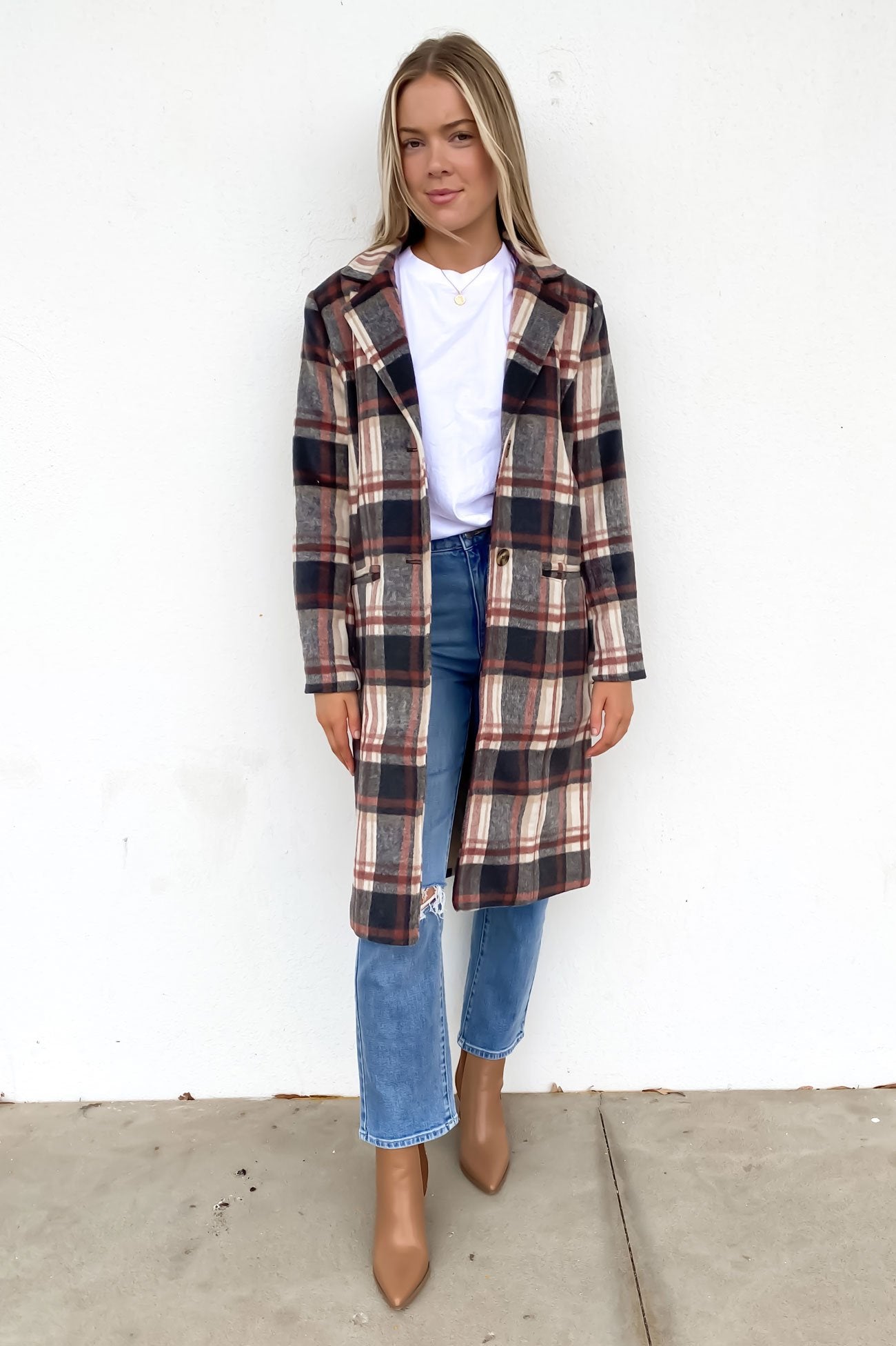 Westward Coat Rust Tan Check