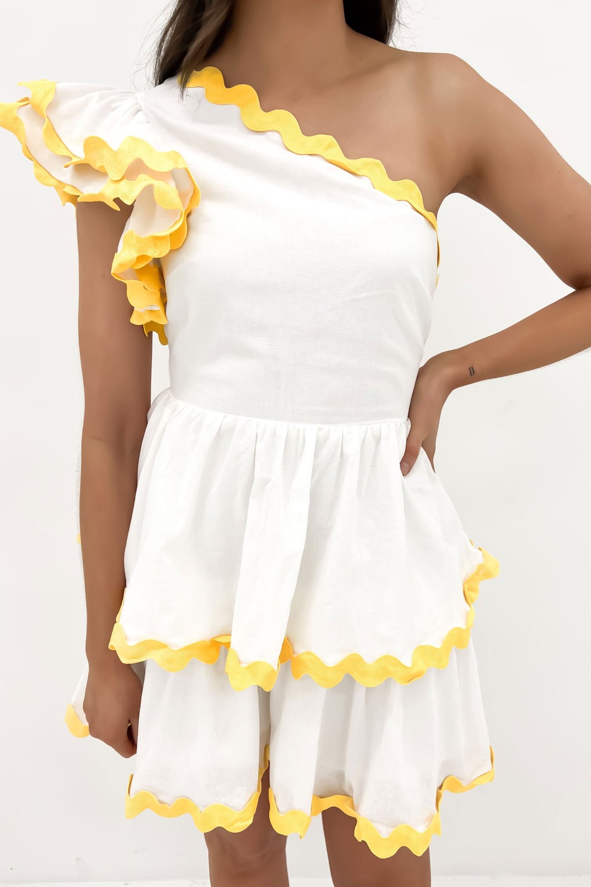 Xylah Mini Dress White Yellow - Jean Jail