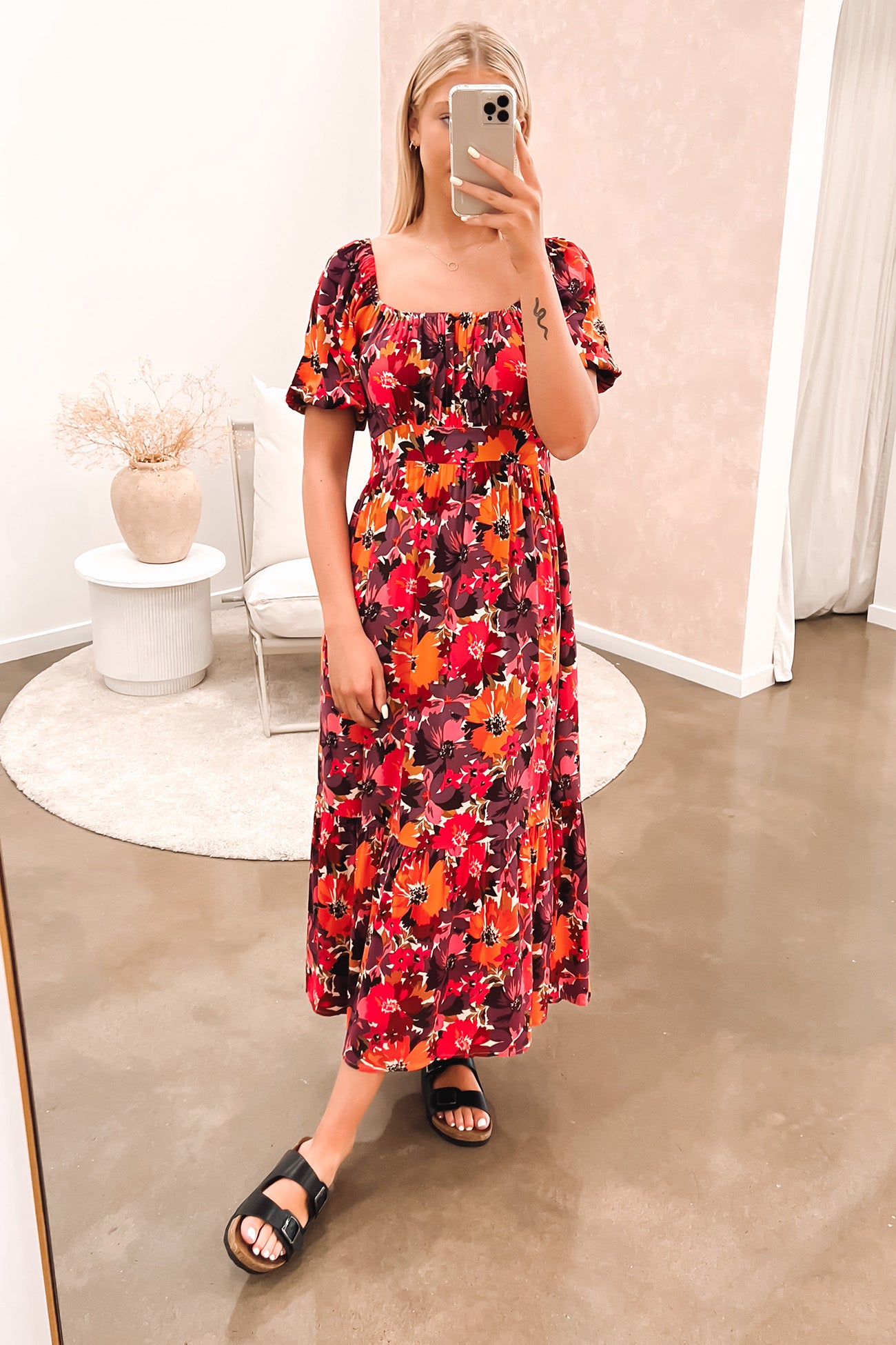 Yasmin Frill Hem Midi Dress Berry Floral