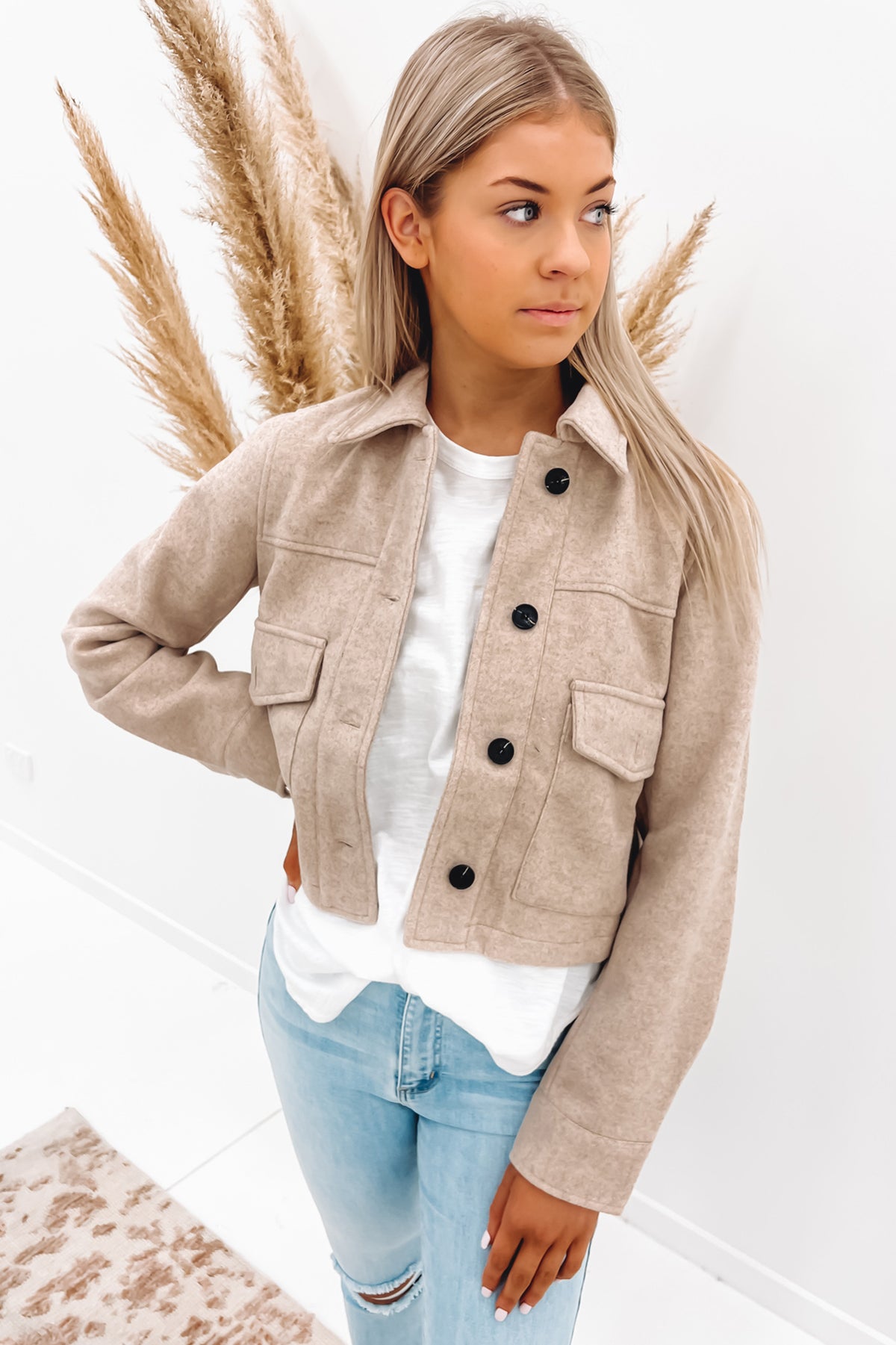 Zeina Crop Jacket Oatmeal - Jean Jail