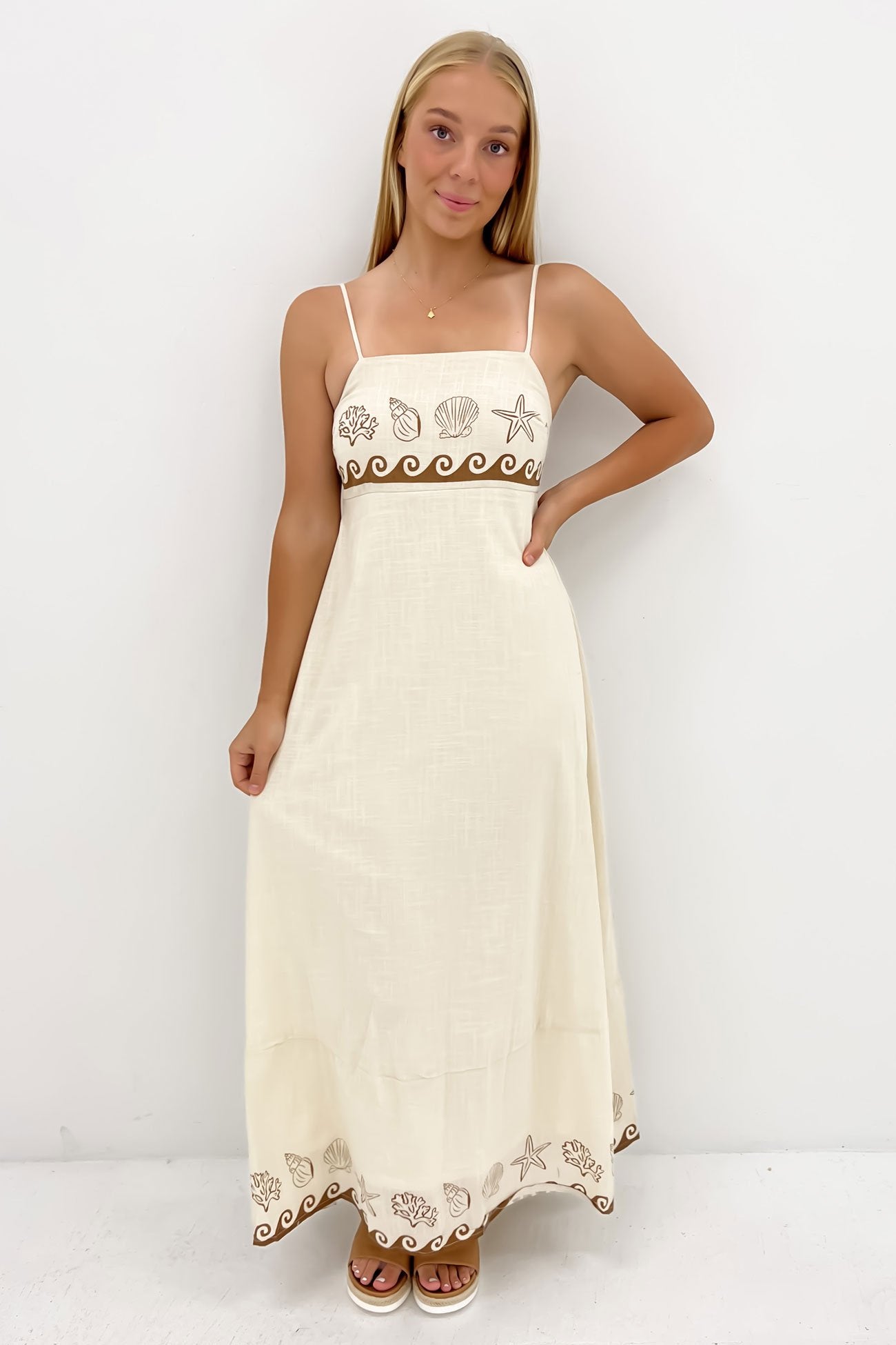 Zhuri Maxi Dress Beige Shell Wave