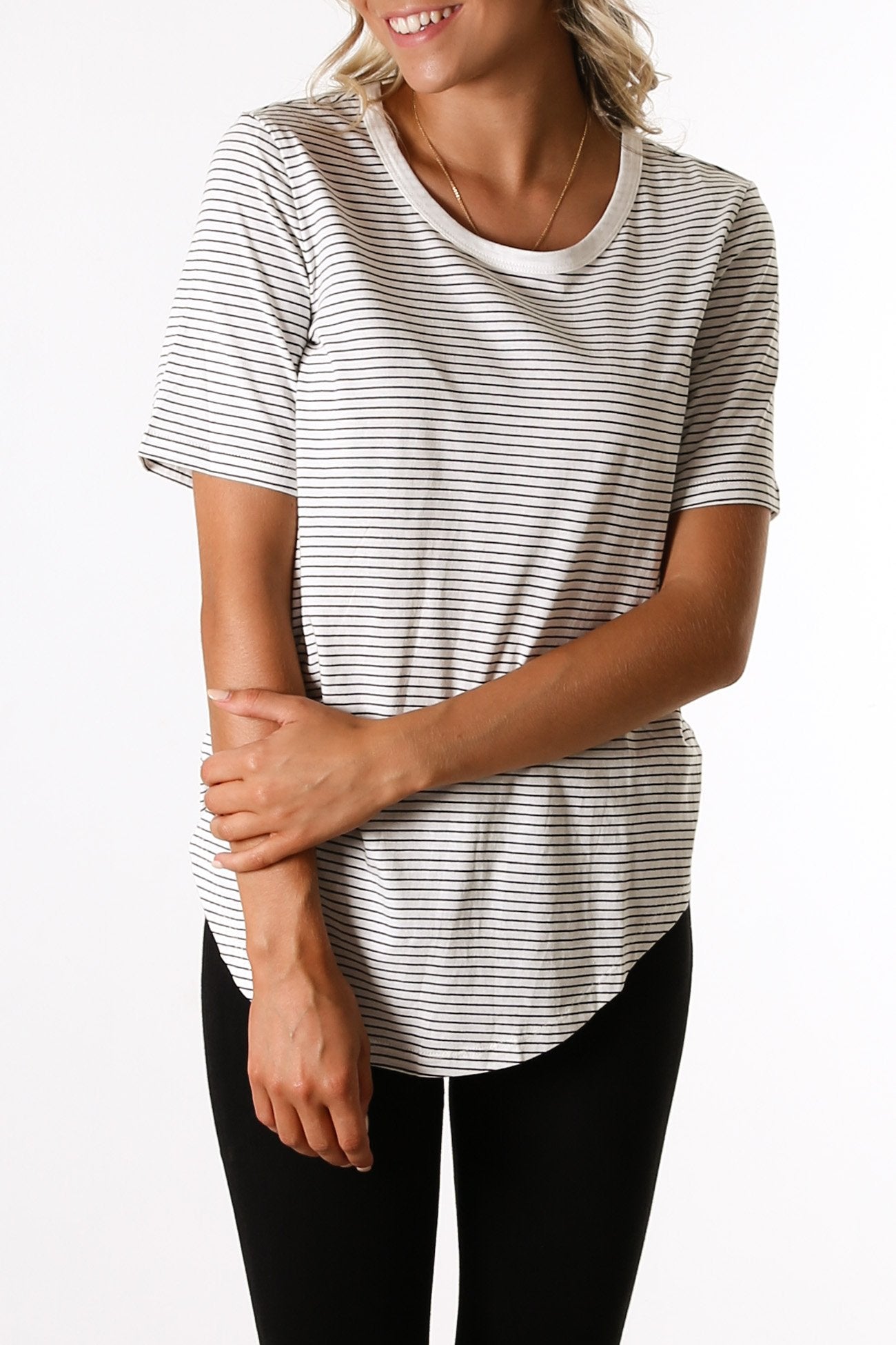 Ariana Tee White Black Stripe