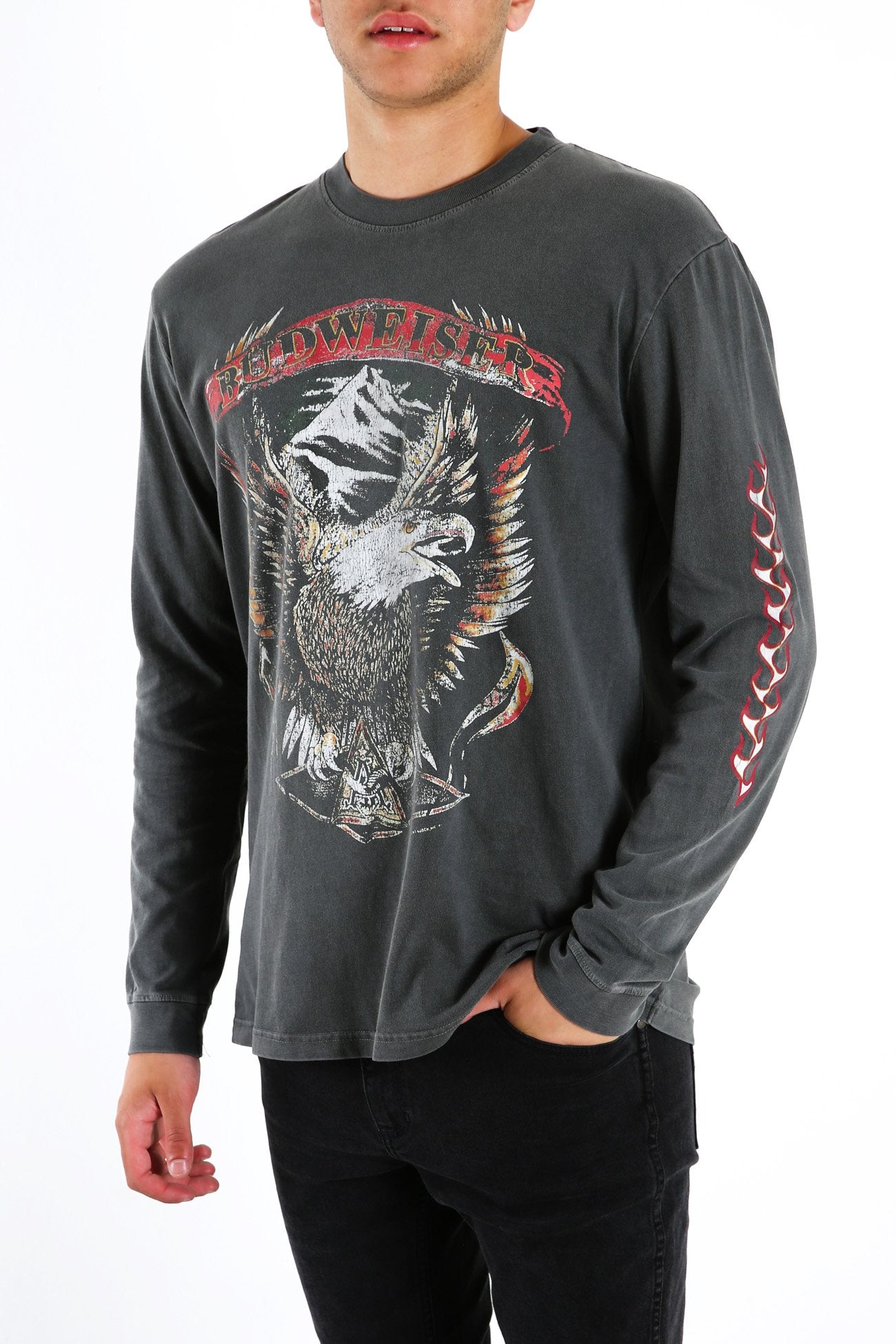 Bud Eagle Long Sleeve Tee Washed Black