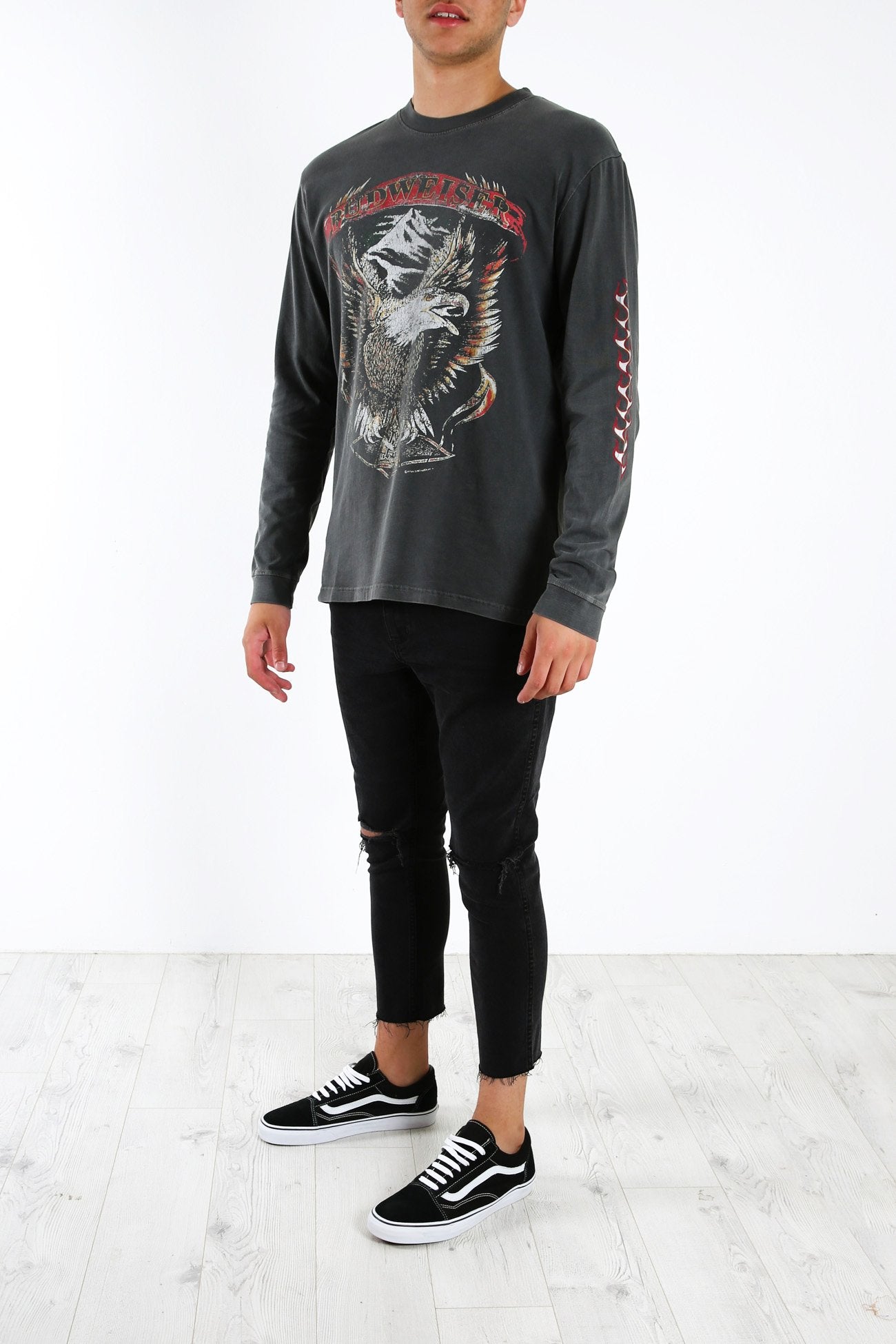 Bud Eagle Long Sleeve Tee Washed Black