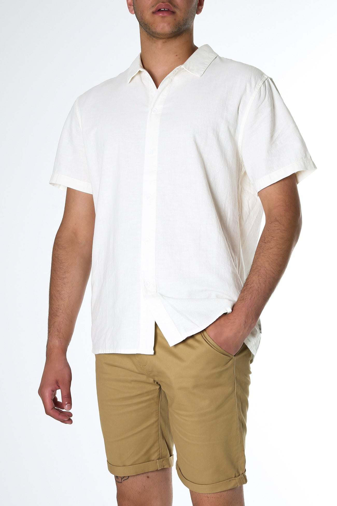 Classic Linen Short Sleeve Shirt Vintage White