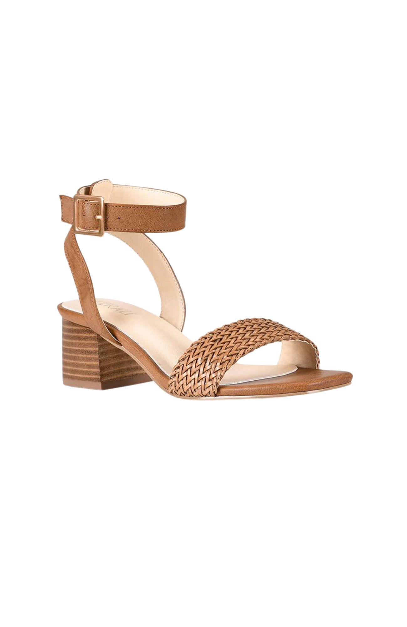 Elly Block Heel Sandals Tan Weave