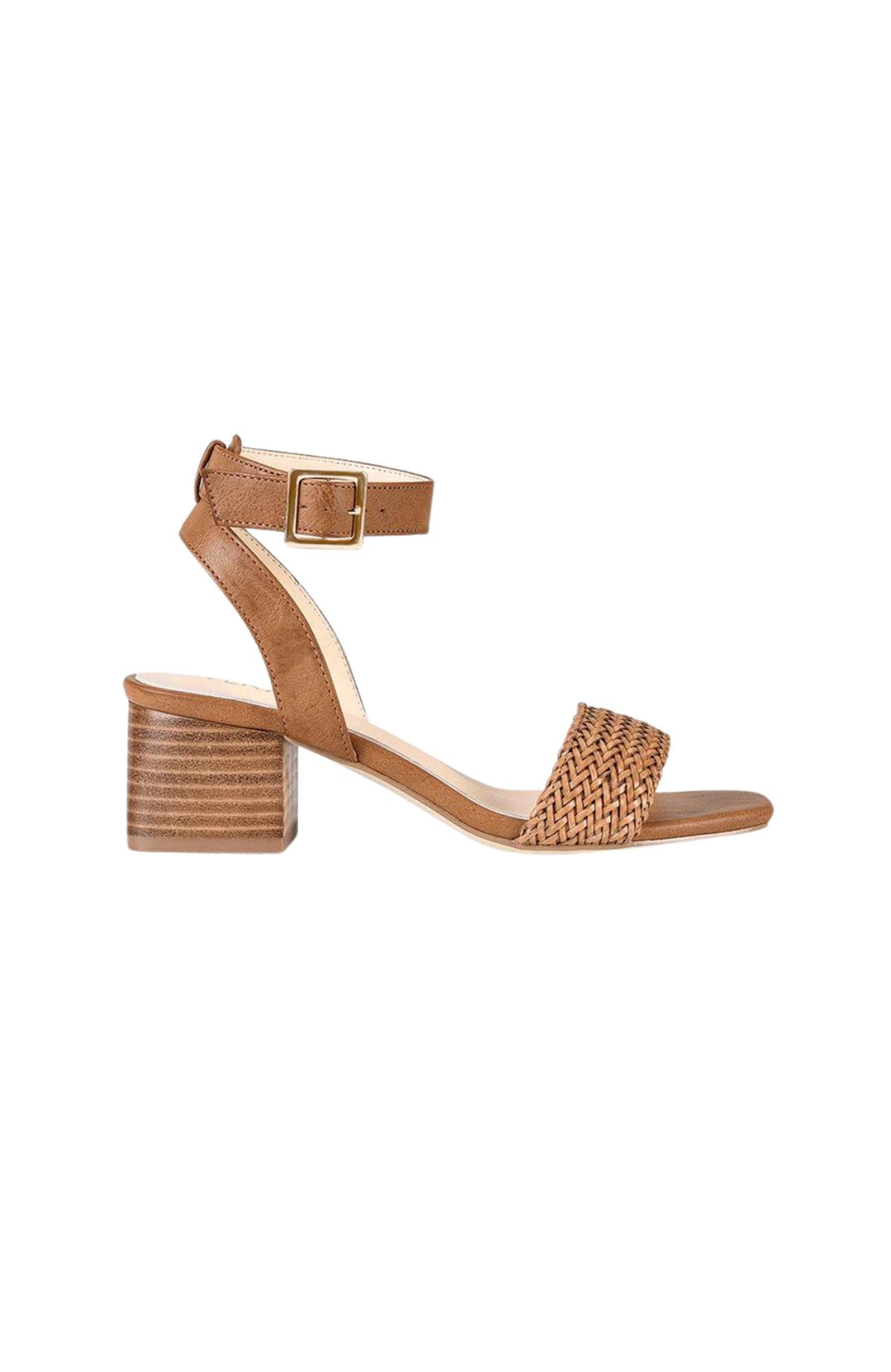 Elly Block Heel Sandals Tan Weave