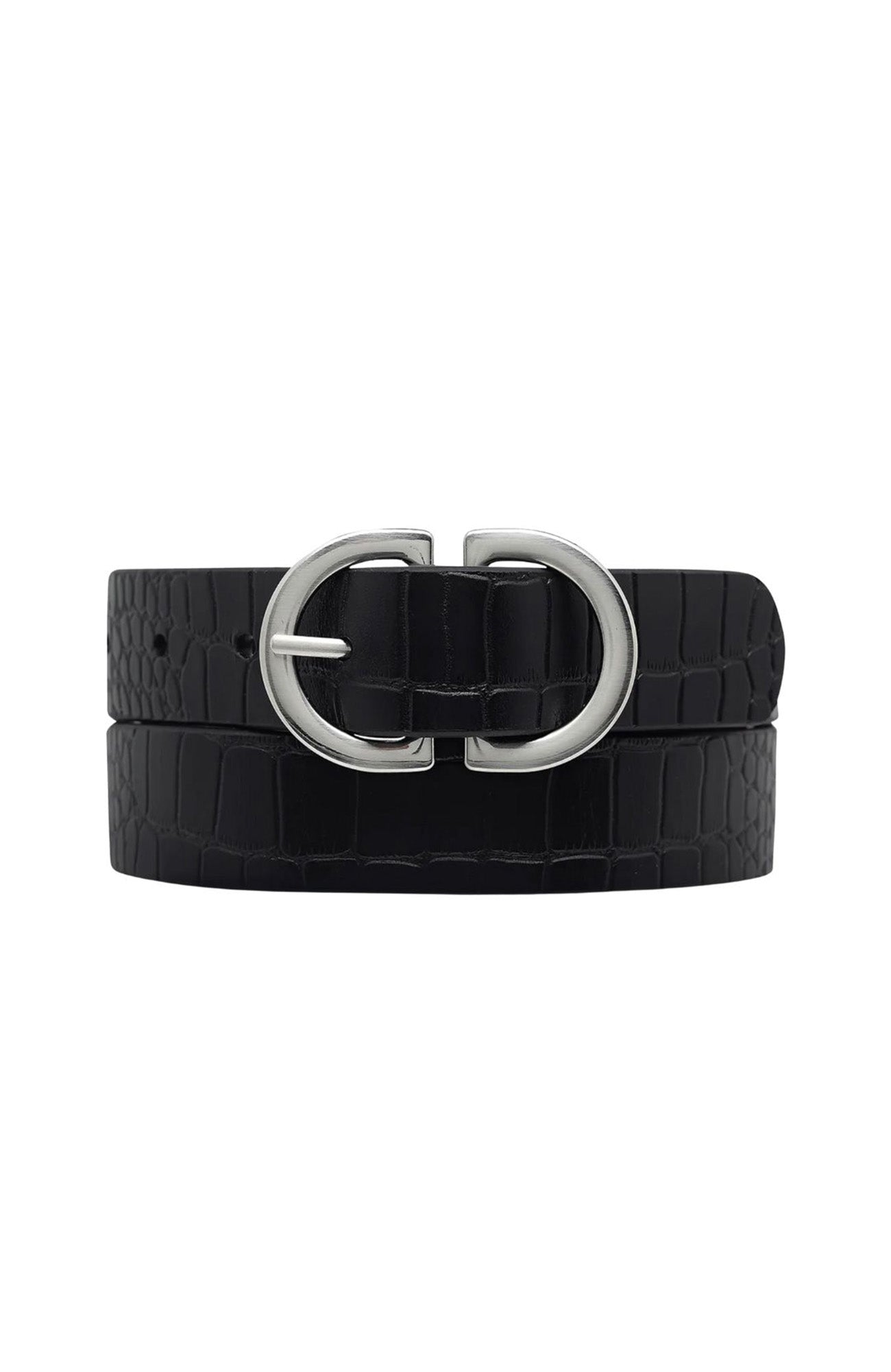 In Reverse Belt Black Croc Silver