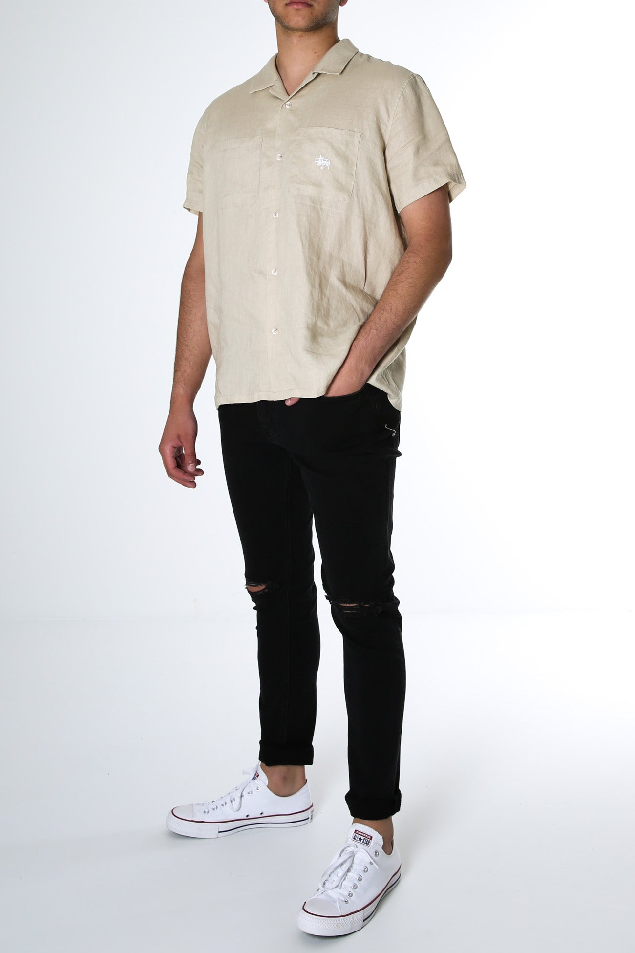 Linen Short Sleeve Shirt Taupe