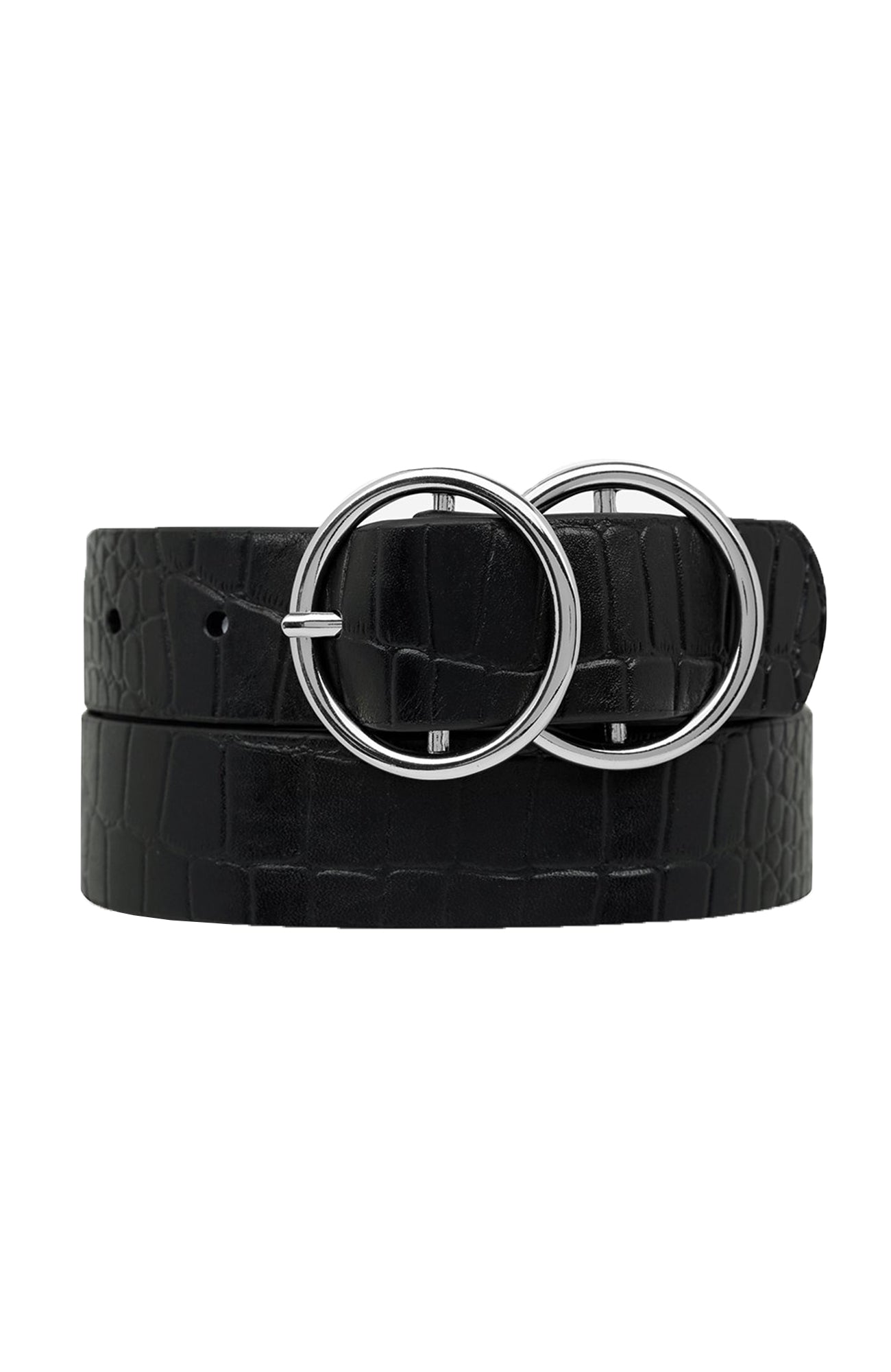 Mislaid Belt Black Croc Silver