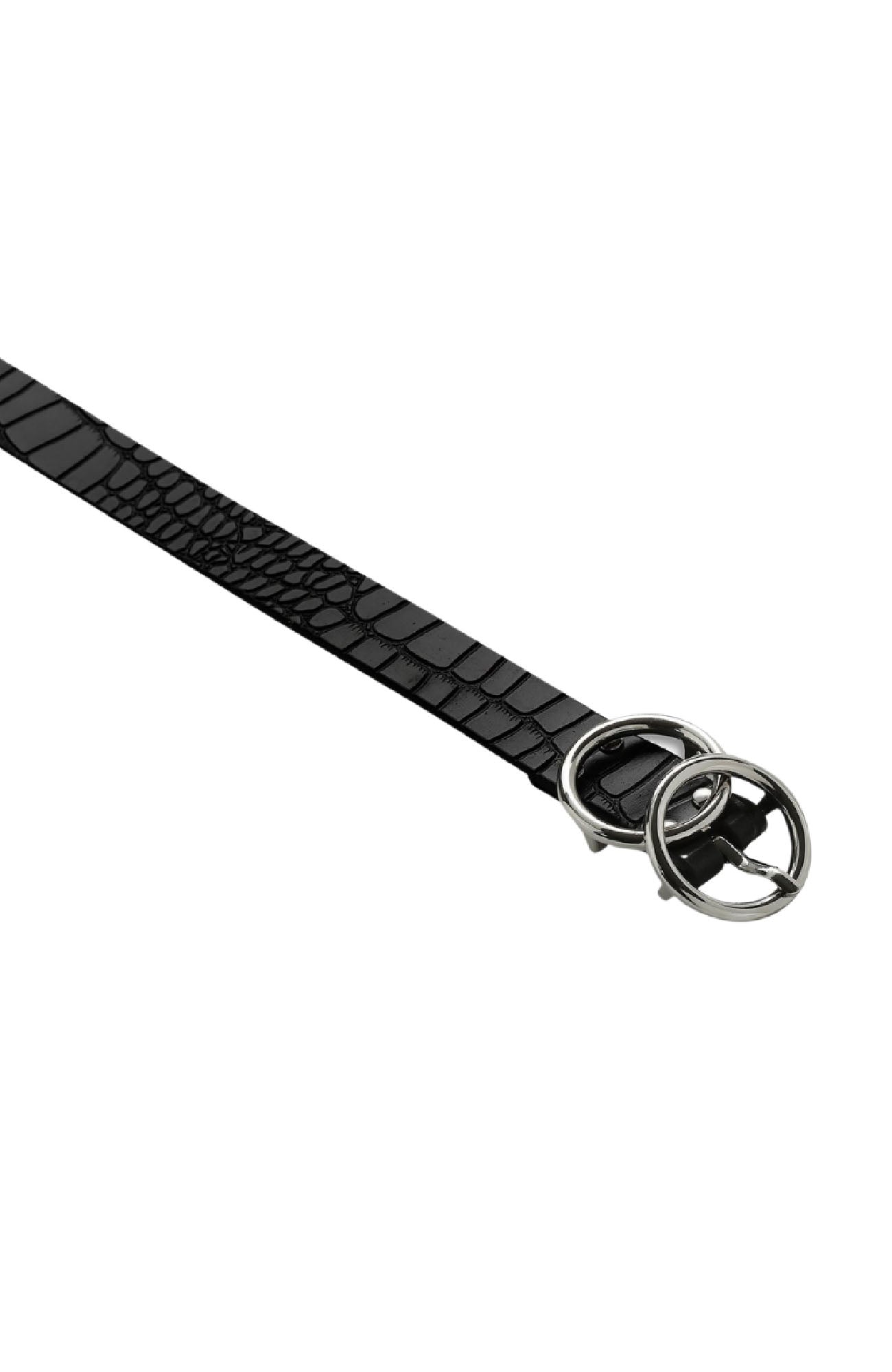 Mislaid Skinny Belt Black Croc Silver